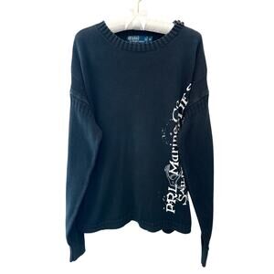 POLO RALPH LAUREN Pima Cotton Sweater Navy PRL Marine Co Sailing Graphic | XL